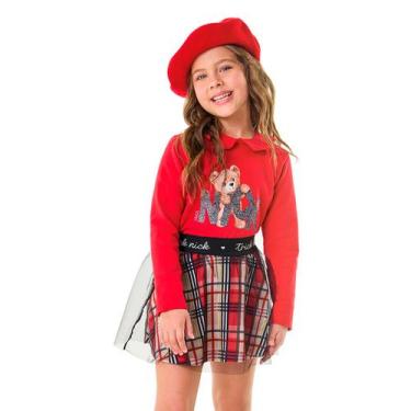 Imagem de Conjunto Infantil Blusa Longa com Saia Tule Urso Trick Nick, Vermelho,