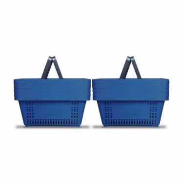 Imagem de Kit 10 Cestos de Compras Plástico D100 Cód. 3000 Capacidade 16L Azul Padrão Della Plast