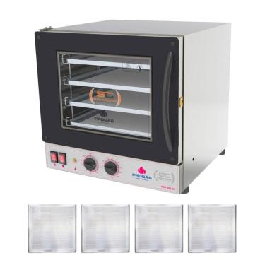 Imagem de Kit Forno Turbo Elétrico Progás PRP-004 em Aço Inox com 4 Assadeiras Preto 110V
