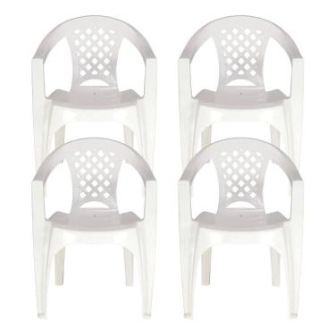 Imagem de Kit 4 Cadeiras Iguape com Braços Plástico Empilhável Branco Tramontina