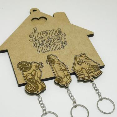 Imagem de Porta Chaves com 3 Chaveiros Personalizados Modelo Chaveiro:1 casa 1 m