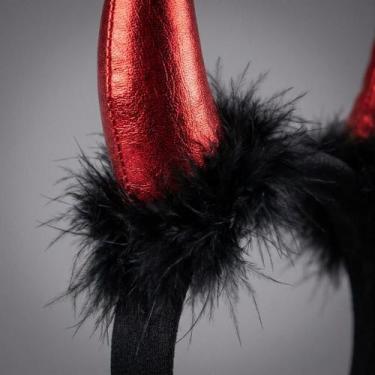 Imagem de Tiara de Chifres Vermelhos com Pelúcia Preta para Fantasia 1 unidade -