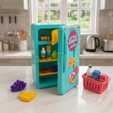 Imagem de Geladeira Infantil De Brinquedo Com Acessórios 12 Peças - Little Icebo