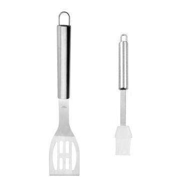 Imagem de Espátula Vazada Inox e Pincel Silicone Branco Cozinha 2un - casa cha