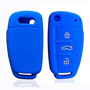 Imagem de YJADHU Porta-chaves de silicone masculino feminino porta-chaves dobrável tampa do porta-chaves do carro, adequado para Audi A3 A4 Tt A6 C6 Q2 B7 Q3 S3 RS3 2019 2020, somente azul