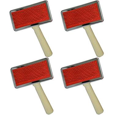 Imagem de 4 Escova Rasqueadeira Pet Cães E Gatos Cabo Madeira 12x8,5cm