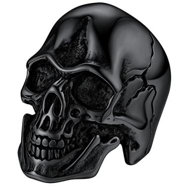 Imagem de ChainsHouse Anéis de caveira góticos, aço inoxidável/motociclista banhado a ouro 18 K|cabeça | anéis punk de esqueleto para homens e mulheres, oferta de serviço personalizado, com