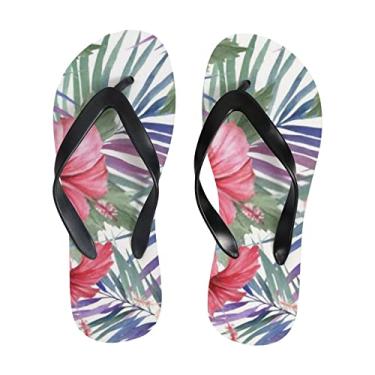 Imagem de Chinelo feminino com palmeiras tropicais e sandálias de praia finas de hibisco para homens sandálias de verão estilo chinelos de viagem, Multicor, 10-11 Narrow Women/8-9 Narrow Men
