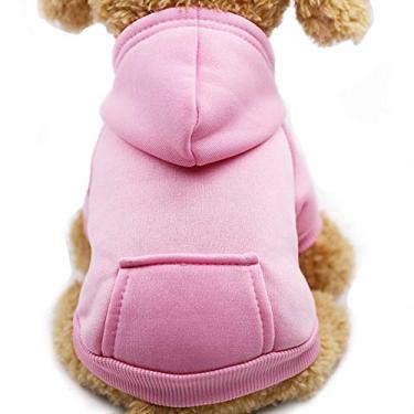 Imagem de Jecikelon Moletom com capuz para cães de inverno com bolsos, roupas quentes para cães pequenos, chihuahua, casaco, roupas para filhotes e gatos (rosa, PP)