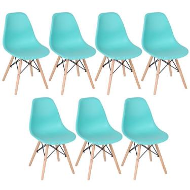 Imagem de Kit 7 Cadeiras Charles Eames Eiffel Dsw Com Pés De Madeira Clara Verde Tiffany