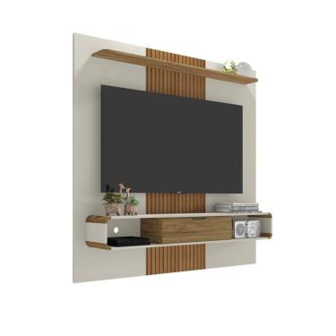 Imagem de Painel Lisboa 1 Porta Bechara Off White Cinamomo Ripado TV 65 Sala Estar 