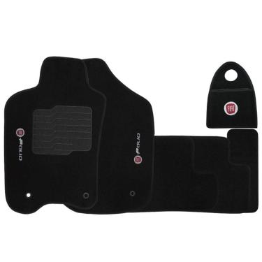 Imagem de Jogo Tapete Automotivo Carpete + Lixeira Palio Fire G3 2012 à 2016 Soft Logo Bordado Preto 6 Peças