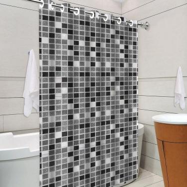 Imagem de Cortina De Box Com Ilhós Estampada Pastilha Preta