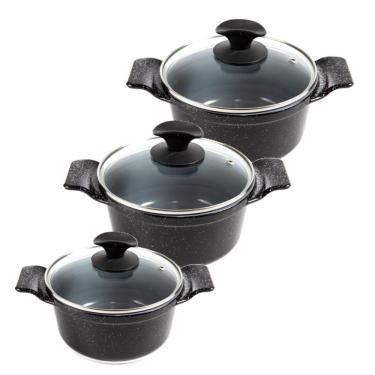 Imagem de Jogo Panela Preto Liso Antiaderente Cerâmica Javali AA 26a30