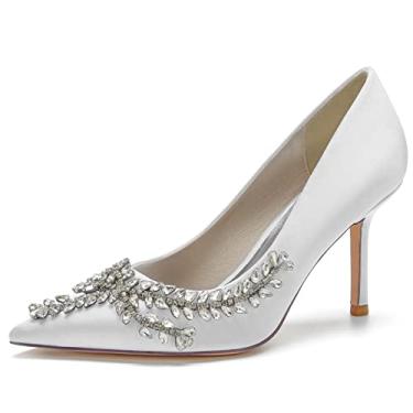 Imagem de Sandálias femininas para casamento bico fino strass franjas, vestido de festa, sapatos de noiva, Branco, 10