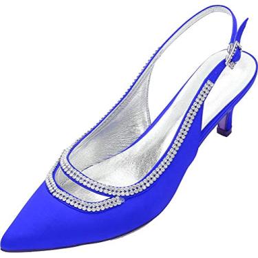 Imagem de Sandálias femininas com strass Slingback bico pionted Bride Dress Evening Prom Shoes, Azul, 9