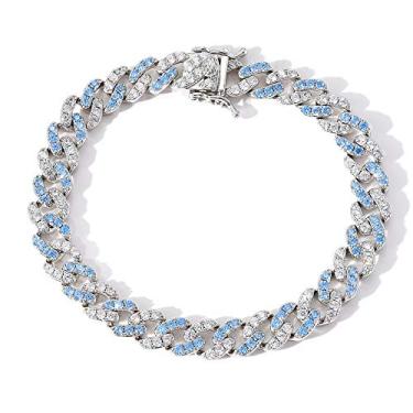 Imagem de ICEDIAMODN 9 mm Azul CZ Diamante Miami Corrente Cubana Pulseira e Colar, Iced Out Dupla Cor Zircônia Charmoso Hip Hop Conjunto de Joias para Homens e Mulheres, 20, Cobre, Zircônia cúbica