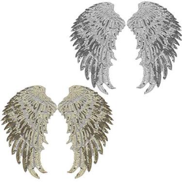 Imagem de 2 pares de lantejoulas Angel costurar/passar a ferro em aplique bordado faça você mesmo para jaquetas faça-você-mesmo, decoração de pano, presentes