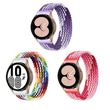 Imagem de ALMNVO Pacote com 3 pulseiras de nylon trançadas elásticas para Samsung Galaxy Watch 5 40 mm 44 mm/LTE 44 mm/5 Pro 45 mm/4 40 mm/4 Classic 46 mm/42 mm/3 41 mm/ativo, pulseira elástica, 20 mm-PP