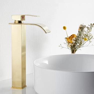 Imagem de Torneira de pia de pia de bacia cromada quadrada e preta, torneira misturadora de banheiro de bico largo, torneira de pia de água quente e fria, ouro escovado, china