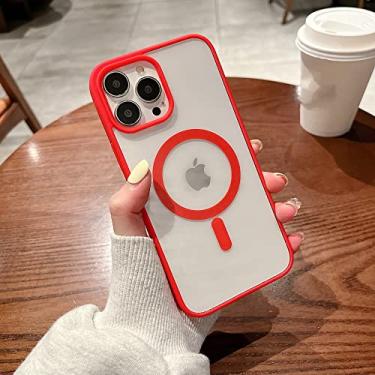 Imagem de Capa de carregamento sem fio magnética transparente para iPhone 13 12 11 Pro Max X XR Xs 7 8 Plus Silicone Bumper Capa à prova de choque, vermelho, para iPhone 13 Pro