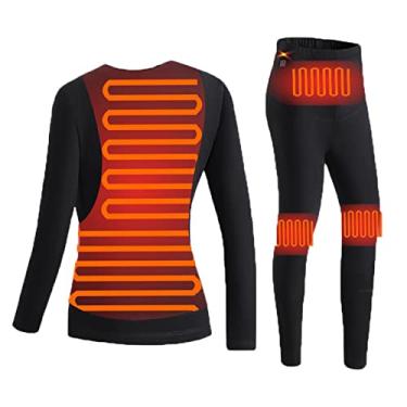 Imagem de Conjunto de roupa íntima térmica de aquecimento USB elétrico feminino ajuste lavável com camada de base aquecida inverno ao ar livre dentro de casa, preto, G (55 kg/170 cm)