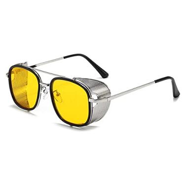 Imagem de Óculos de sol gótico Steampunk feminino designer masculino vintage redondo moda armação óculos de sol UV400, C2 amarelo, tamanho único