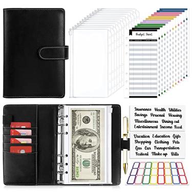 Imagem de Onlyesh Fichário econômico com envelopes de dinheiro com zíper - 28 peças organizador de dinheiro (preto)