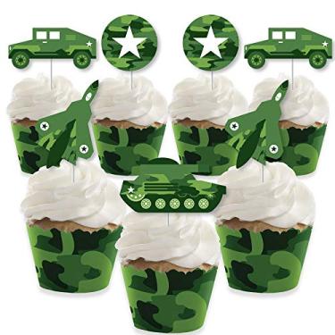 Imagem de Camo Hero – Decoração de cupcake – Kit de cupcake de festa militar camuflagem militar e cupcake – Conjunto de 24