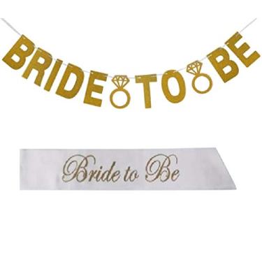 Imagem de Conjunto de chá de panela e despedida de solteira - faixa dourada de noiva para ser - faixa de cetim branco para usar - guirlanda de glitter fácil de montar - Decoração e decorações por Jolly Jon