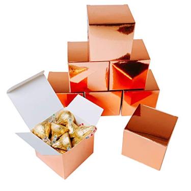 Imagem de (Cubecandybox-rosegold-mirror) - Caixas de lembrancinhas de ouro rosa - Caixas de presente de doces pequenas para casamento em massa Bachelorette Cha de panela Suprimentos para festas de aniversario, 50 unidades
