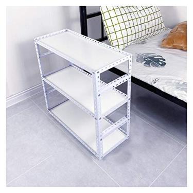 Imagem de KIZQYN Estante de livros de 3 prateleiras de metal e madeira com prateleiras de rodas móveis suporte de livro resistente decoração estante de exibição para escritório em casa, estante branca