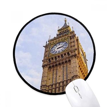 Imagem de Tapete de mouse Big Ben Blue Sky White Clouds Desktop Office Round Mat para computador