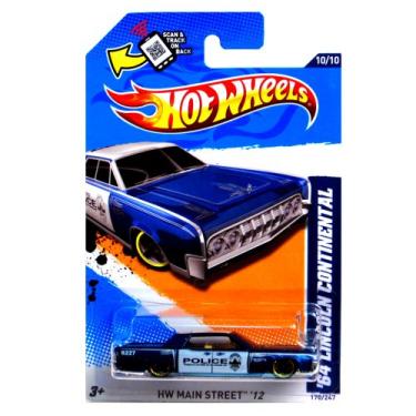Imagem de Hot Wheels 2012 HW Main Street 2012 10/10 '64 Lincoln Continental 170/247 Cartão de verificação e rastreamento da polícia de Austin azul e branco