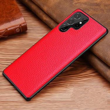 Imagem de Capa de Couro Litchi Retrô para Samsung Galaxy S22 Ultra Plus Capa Luxo Lichia Grain Phone Case para Samsung S22 Ultra Plus Capa, vermelha, para S22 Ultra