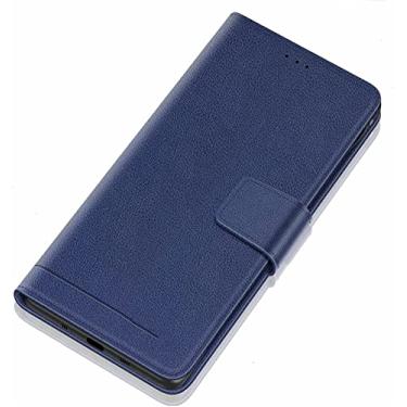 Imagem de HOUCY Capa flip para iPhone 13Mini /13/13 Pro/13 Pro Max, capa carteira de couro genuíno slots para cartão suporte TPU à prova de choque capa protetora magnética fólio (cor: azul, tamanho: 13pro max 6,7 polegadas)