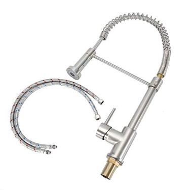 Imagem de Torneira de cozinha com pulverizador de puxar para baixo, alavanca de alavanca única, torneira de pia de cozinha, níquel escovado