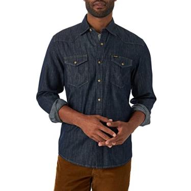 Imagem de Wrangler Camiseta masculina icônica jeans ajuste regular, Jeans de enxágue, Large
