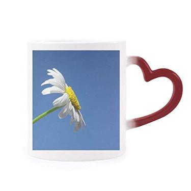 Imagem de Linda caneca branca de girassol azul céu sensível ao calor copo de grés que muda de cor vermelha