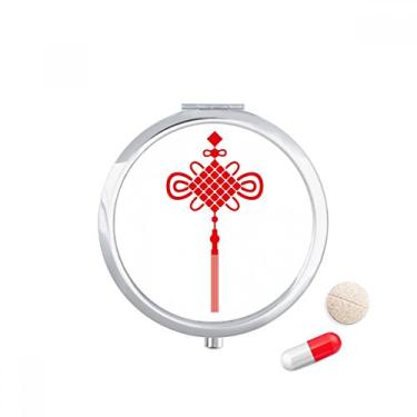 Imagem de Caixa de comprimidos vermelha com padrão de segurança de nó chinês, caixa de armazenamento de medicamentos dispensador de recipiente