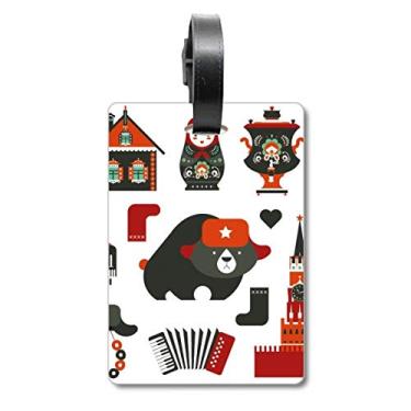 Imagem de Bear Vodka Acordeão Boneca Rússia Bolsa de Bagagem Etiqueta Cartão de Bagagem Etiqueta Scutcheon Etiqueta