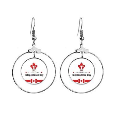 Imagem de Brincos pendentes com bandeira de folha de bordo do Dia da Independência do Canadá