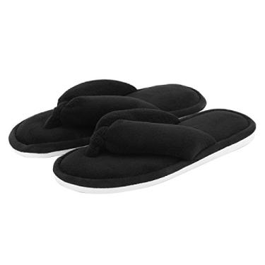 Imagem de Onmygogo Pantufas femininas de bico aberto com espuma viscoelástica, pele sintética macia, antiderrapante, Preto, 9-10