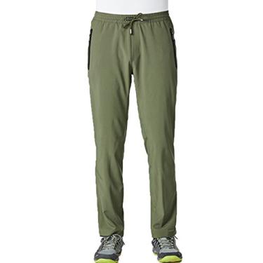 Imagem de Gopune Calça de moletom masculina leve para caminhada, corrida, secagem rápida, atlética, casual, com bolsos com zíper, Verde militar, GG