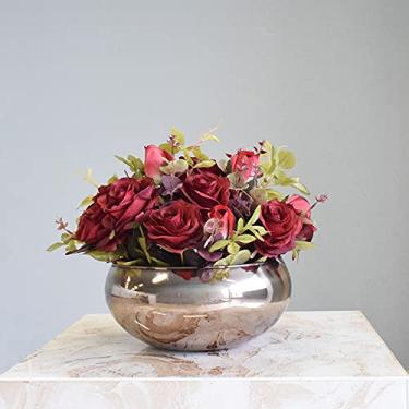 Imagem de Arranjo de Flores Artificiais Rosas Vermelhas no Vaso Bronze