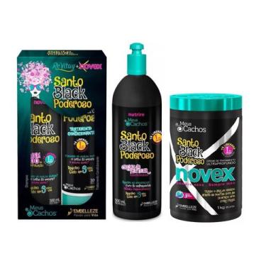 Imagem de Kit Santo Black Poderoso Shampoo Condicionador Creme De Pentear E Masc