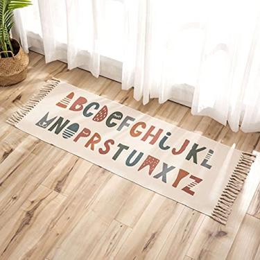 Imagem de jia cool, Tapete de área de algodão, tapete de tecido lavável com borlas, tapete geométrico boêmio para cozinha, sala de estar, quarto, banheiro, lavanderia, 60 x 150 cm