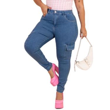 Imagem de Calça Jeans Cargo Casual Plus Size Skinny Cintura Alta - Useconf