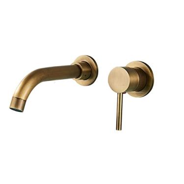 Imagem de Torneira de banheiro de ouro escovado para lavatório de parede Torneira para pia Misturadora quente e fria Torneira de alça única Banheira, antiga, 21 cm