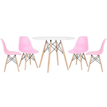 Imagem de Loft7, KIT - Mesa Eames 100 cm branco + 4 cadeiras Eames DSW rosa claro